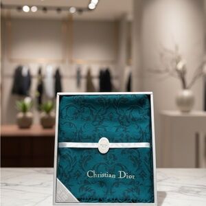 CHRISTIAN DIOR‎ 100% Wool Teal Damask Throw Blanket Scarf NIB Rare Archival